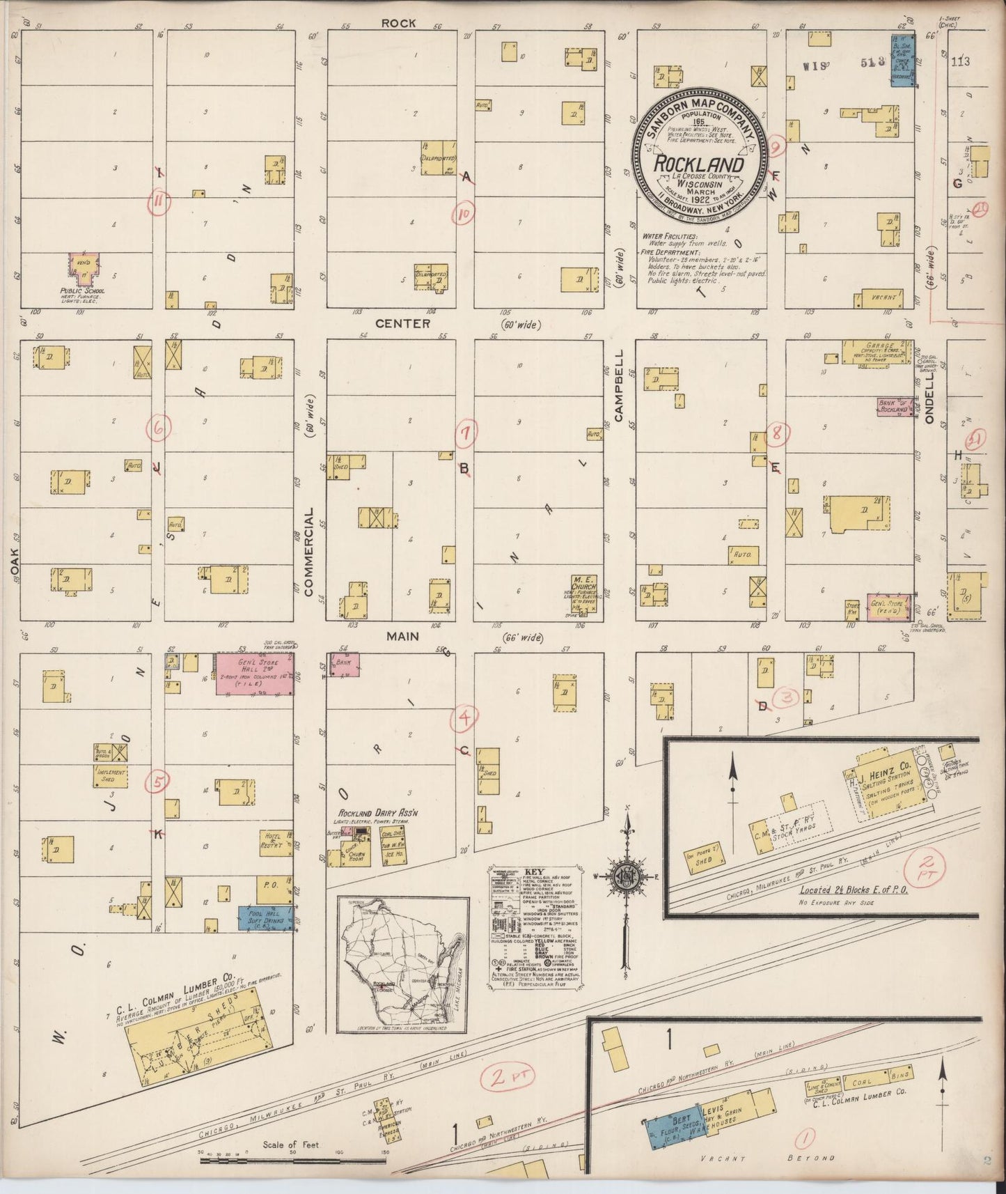 Sanborn Fire Insurance Map from Rockland, La Crosse County, Wisconsin (1922), Sheet #0001 - Historic Sanborn Fire Insurance Map Print, vintage old map wall art, antique decor, genealogy gift, Wisconsin Wisconsin map