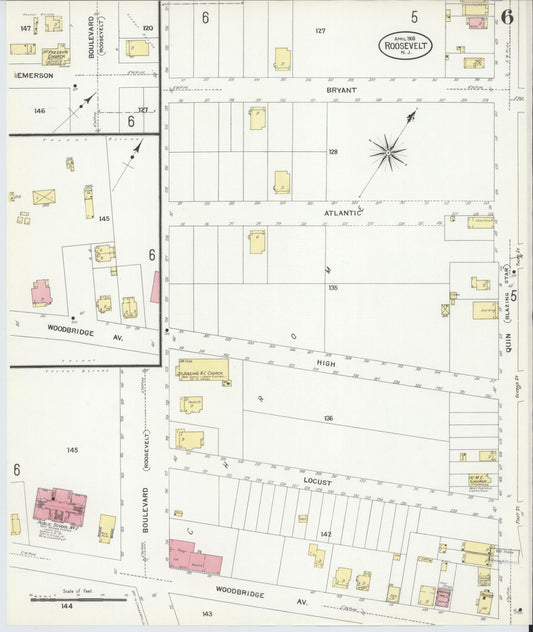 Sanborn Fire Insurance Map from Roosevelt, Middlesex County, New Jersey (1908), Sheet #0006 - Historic Sanborn Fire Insurance Map Print, vintage old map wall art, antique decor, genealogy gift, New Jersey New Jersey map