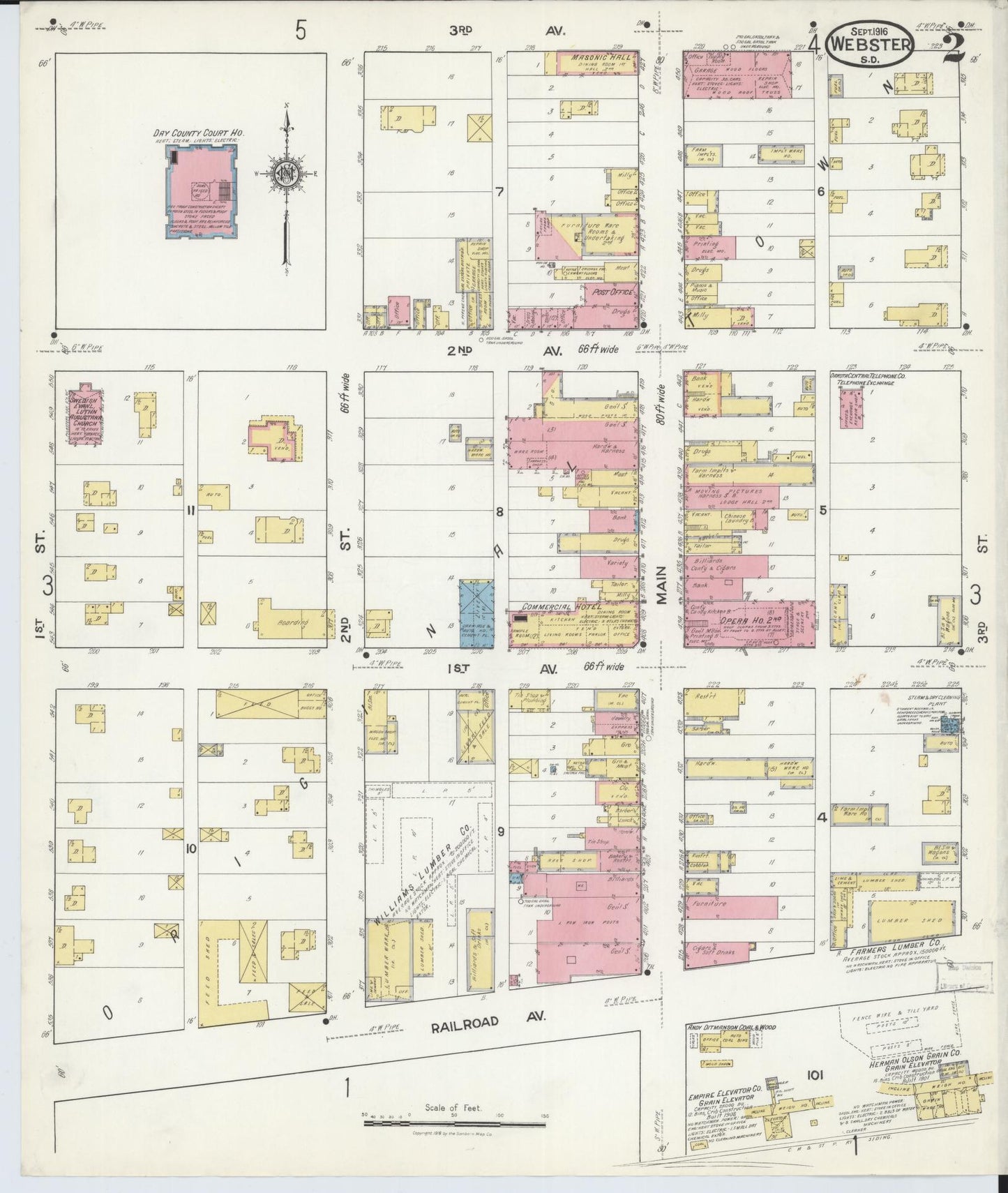 Sanborn Fire Insurance Map from Webster, Day County, South Dakota (1916), Sheet #0002 - Complete Map Set gallery image, historic Sanborn map, vintage wall art, South Dakota South Dakota