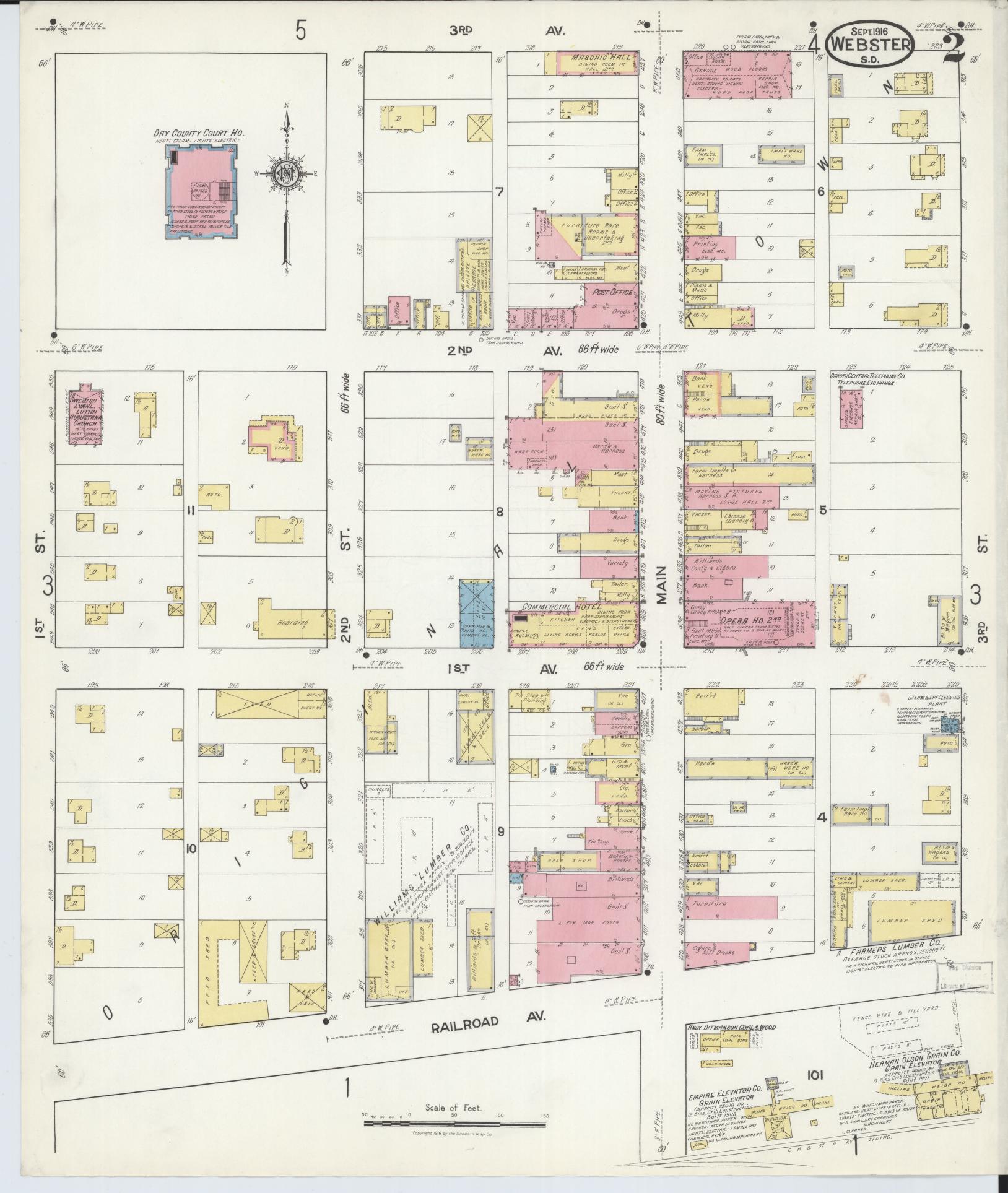 Sanborn Fire Insurance Map from Webster, Day County, South Dakota (1916), Sheet #0002 - Complete Map Set gallery image, historic Sanborn map, vintage wall art, South Dakota South Dakota