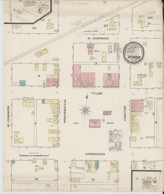 Sanborn Fire Insurance Map from Athens, Henderson County, Texas (1885), Sheet #0001 - Historic Sanborn Fire Insurance Map Print, vintage old map wall art, antique decor, genealogy gift, Texas Texas map