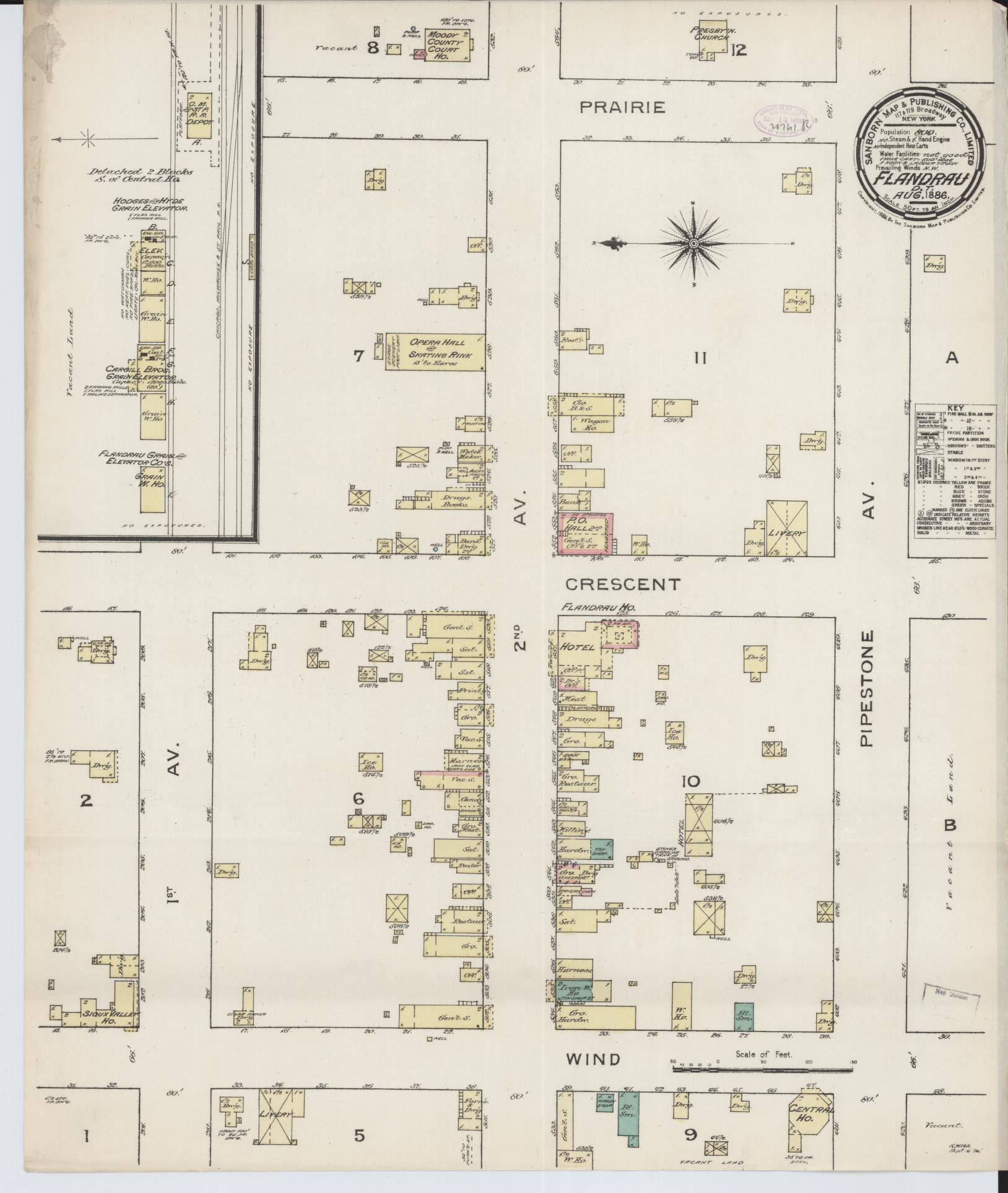Sanborn Fire Insurance Map from Flandreau, Moody County, South Dakota (1886), Sheet #0001 - Historic Sanborn Fire Insurance Map Print, vintage old map wall art, antique decor, genealogy gift, South Dakota South Dakota map