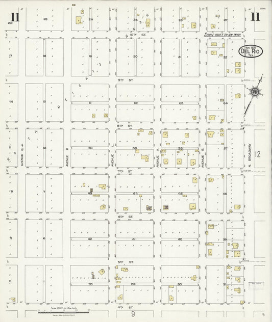 Sanborn Fire Insurance Map from Del Rio, Val Verde County, Texas (1924), Sheet #0011 - Historic Sanborn Fire Insurance Map Print, vintage old map wall art, antique decor, genealogy gift, Texas Texas map