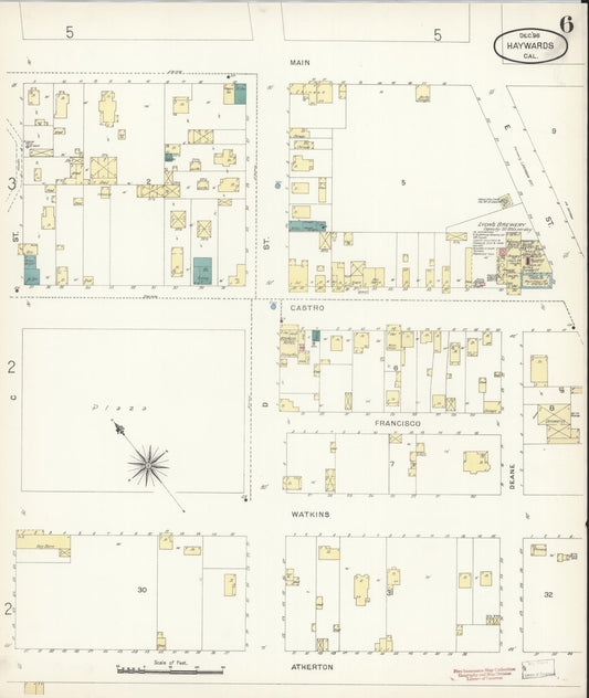 Sanborn Fire Insurance Map from Hayward, Alameda County, California (1896), Sheet #0006 - Historic Sanborn Fire Insurance Map Print, vintage old map wall art, antique decor, genealogy gift, California California map