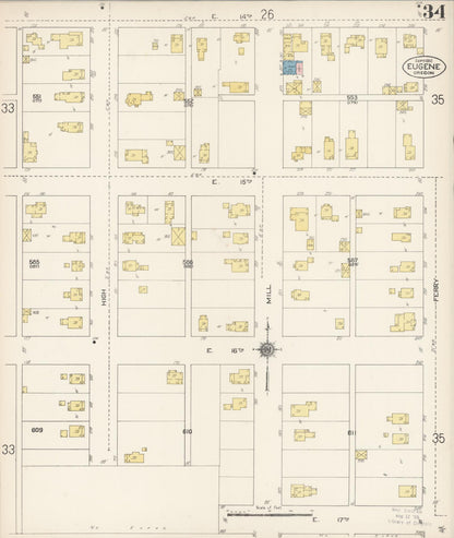 Sanborn Fire Insurance Map from Eugene, Lane County, Oregon (1912), Sheet #0034 - Complete Map Set gallery image, historic Sanborn map, vintage wall art, Oregon Oregon