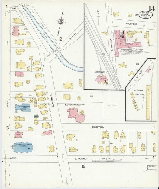Sanborn Fire Insurance Map from Oneida, Madison County, New York (1909), Sheet #0014 - Historic Sanborn Fire Insurance Map Print, vintage old map wall art, antique decor, genealogy gift, New York New York map