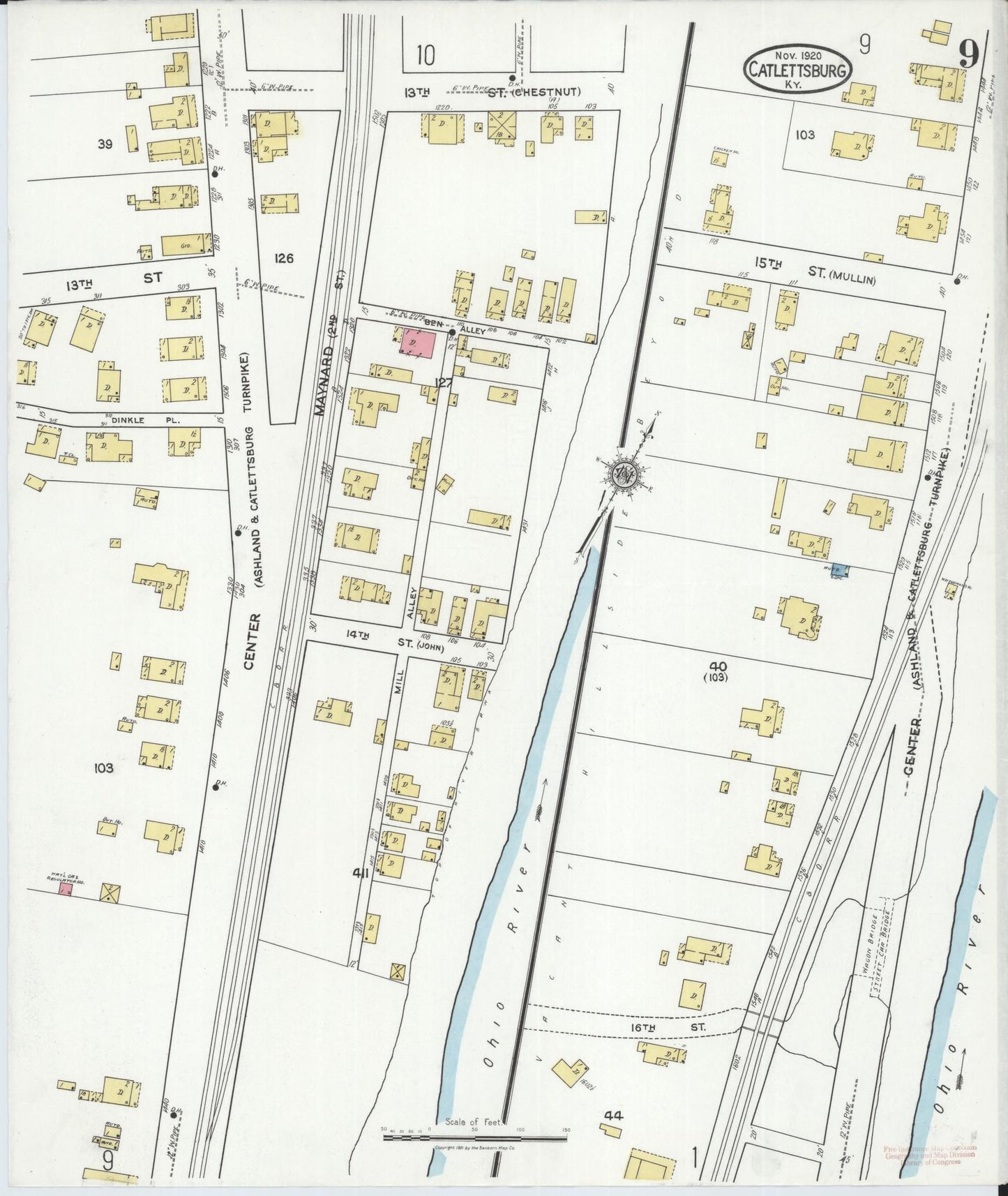 Sanborn Fire Insurance Map from Catlettsburg, Boyd County, Kentucky (1920), Sheet #0009 - Historic Sanborn Fire Insurance Map Print, vintage old map wall art, antique decor, genealogy gift, Kentucky Kentucky map