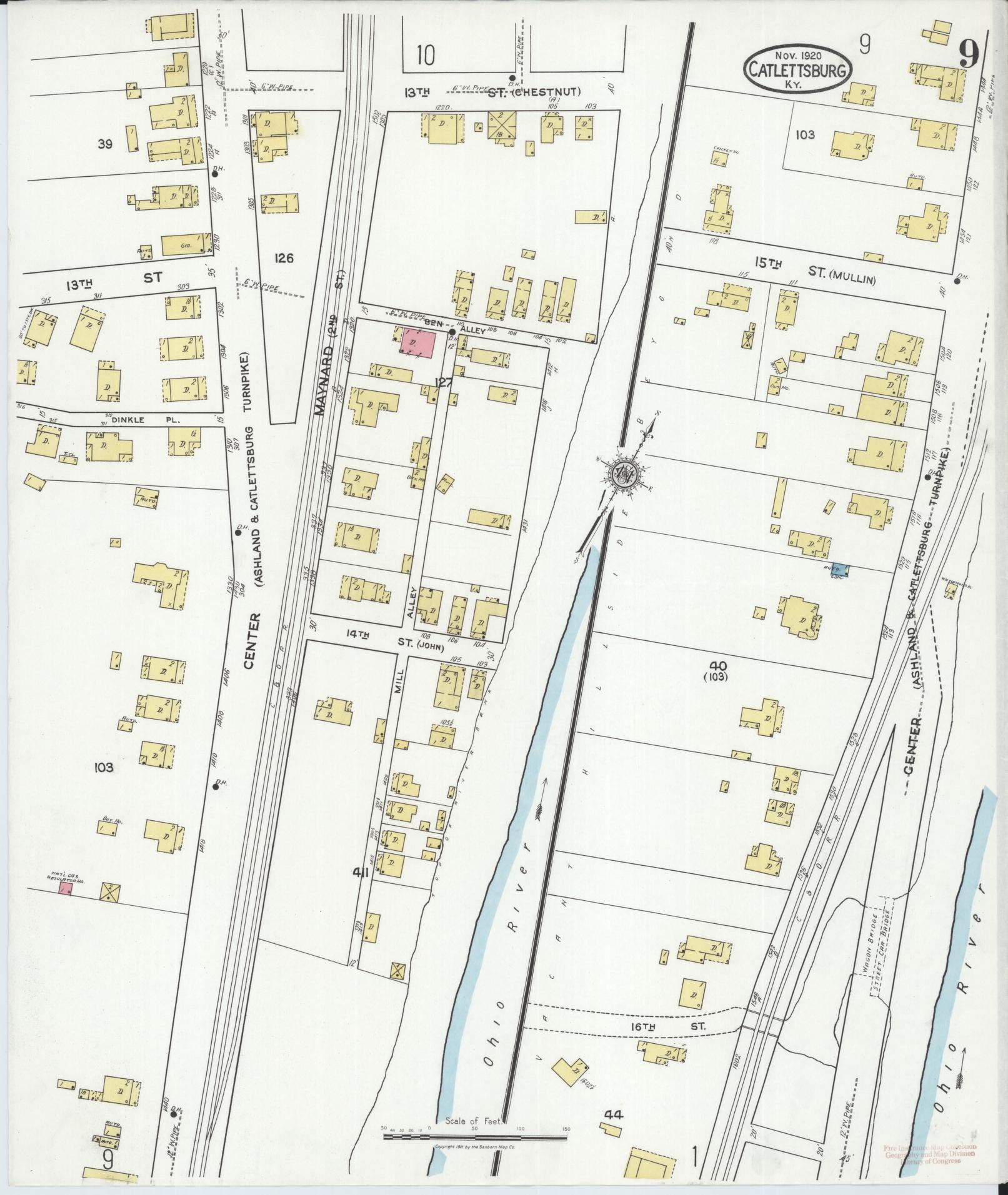 Sanborn Fire Insurance Map from Catlettsburg, Boyd County, Kentucky (1920), Sheet #0009 - Historic Sanborn Fire Insurance Map Print, vintage old map wall art, antique decor, genealogy gift, Kentucky Kentucky map