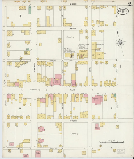 Sanborn Fire Insurance Map from Berlin, Somerset County, Pennsylvania (1898), Sheet #0002 - Historic Sanborn Fire Insurance Map Print, vintage old map wall art, antique decor, genealogy gift, Pennsylvania Pennsylvania map