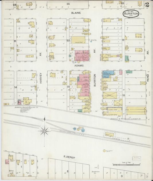 Sanborn Fire Insurance Map from Burrton, Harvey County, Kansas (1892), Sheet #0002 - Historic Sanborn Fire Insurance Map Print, vintage old map wall art, antique decor, genealogy gift, Kansas Kansas map