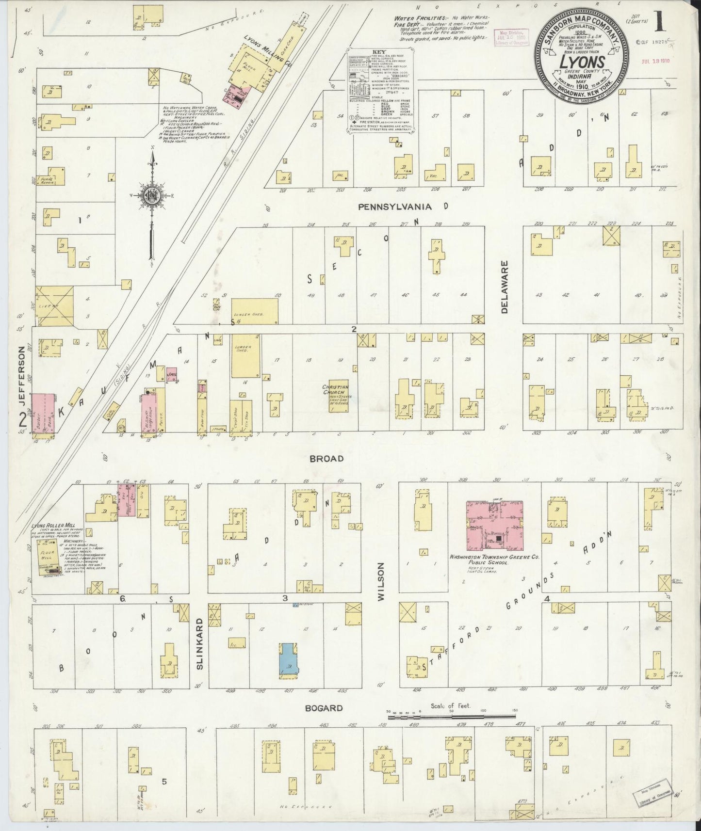 Sanborn Fire Insurance Map from Lyons, Greene County, Indiana (1910), Sheet #0001 - Complete Map Set gallery image, historic Sanborn map, vintage wall art, Indiana Indiana