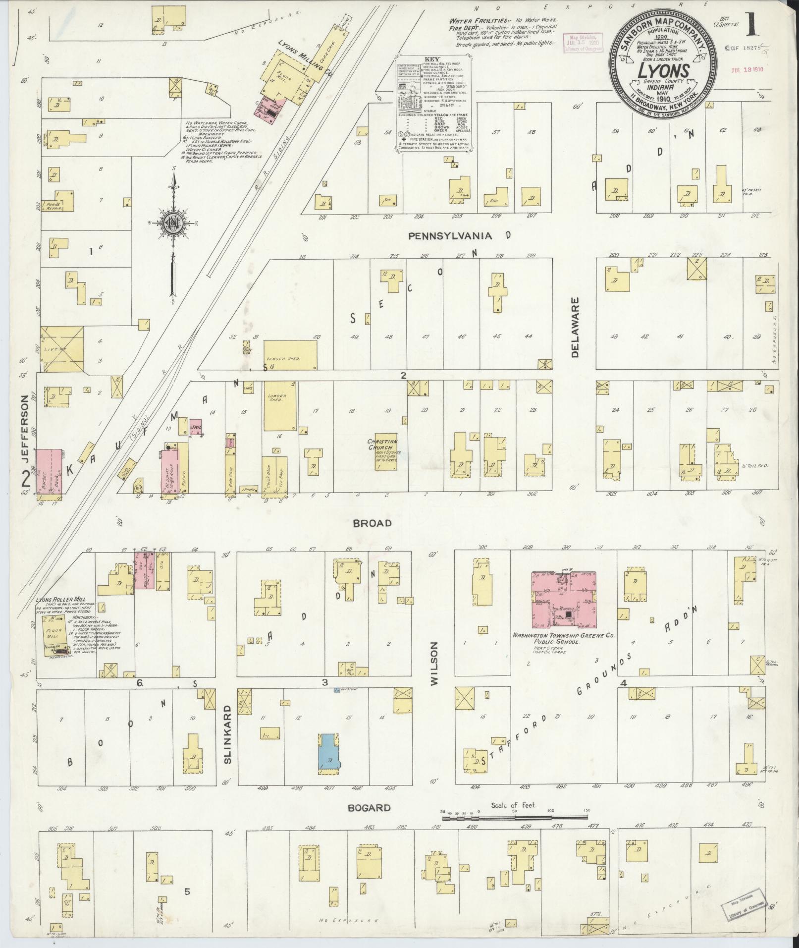 Sanborn Fire Insurance Map from Lyons, Greene County, Indiana (1910), Sheet #0001 - Complete Map Set gallery image, historic Sanborn map, vintage wall art, Indiana Indiana
