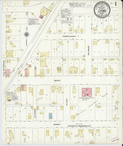 Sanborn Fire Insurance Map from Lyons, Greene County, Indiana (1910), Sheet #0001 - Complete Map Set gallery image, historic Sanborn map, vintage wall art, Indiana Indiana