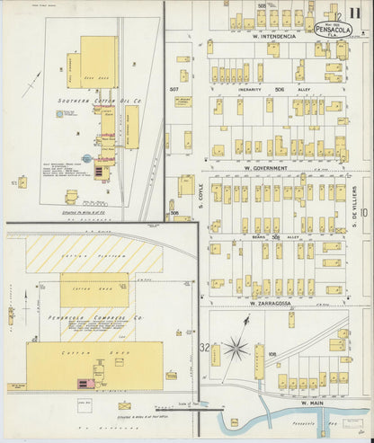 Sanborn Fire Insurance Map from Pensacola, Escambia County, Florida (1903), Sheet #0011 - Complete Map Set gallery image, historic Sanborn map, vintage wall art, Florida Florida