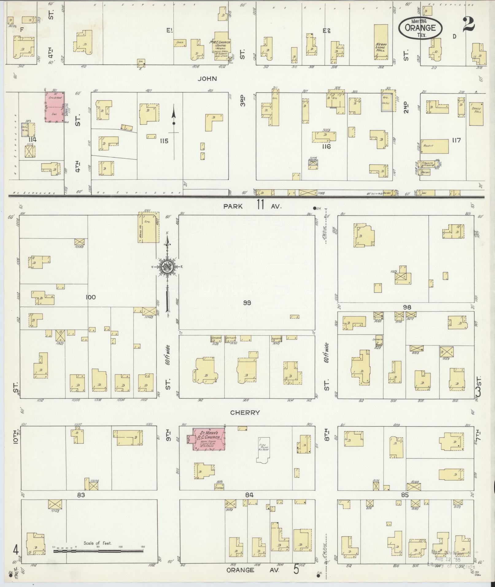 Sanborn Fire Insurance Map from Orange, Orange County, Texas (1914), Sheet #0002 - Historic Sanborn Fire Insurance Map Print, vintage old map wall art, antique decor, genealogy gift, Texas Texas map