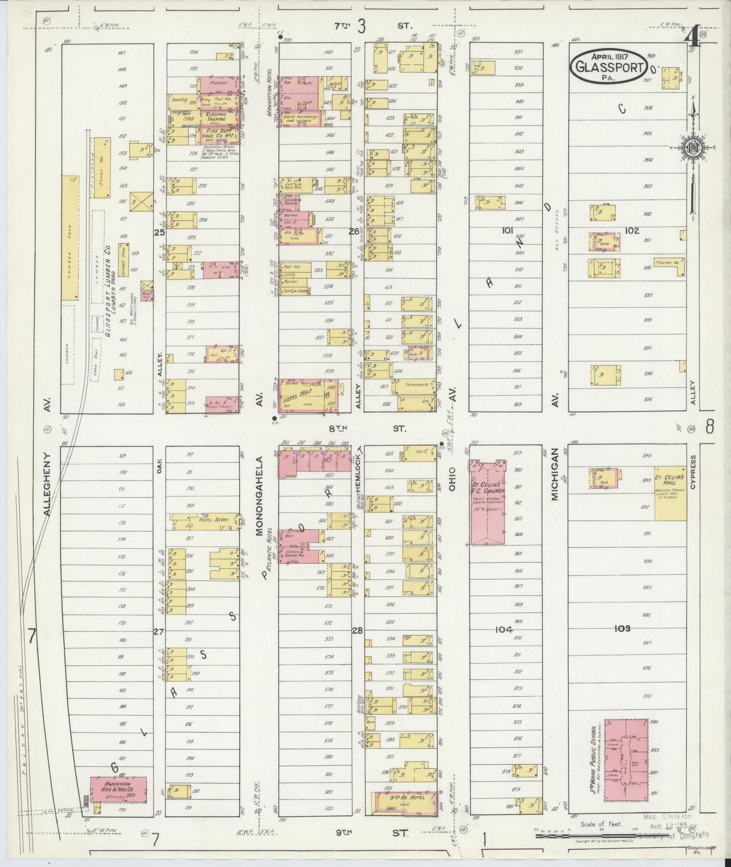Sanborn Fire Insurance Map from Glassport, Allegheny County, Pennsylvania (1917), Sheet #0004 - Historic Sanborn Fire Insurance Map Print, vintage old map wall art, antique decor, genealogy gift, Pennsylvania Pennsylvania map