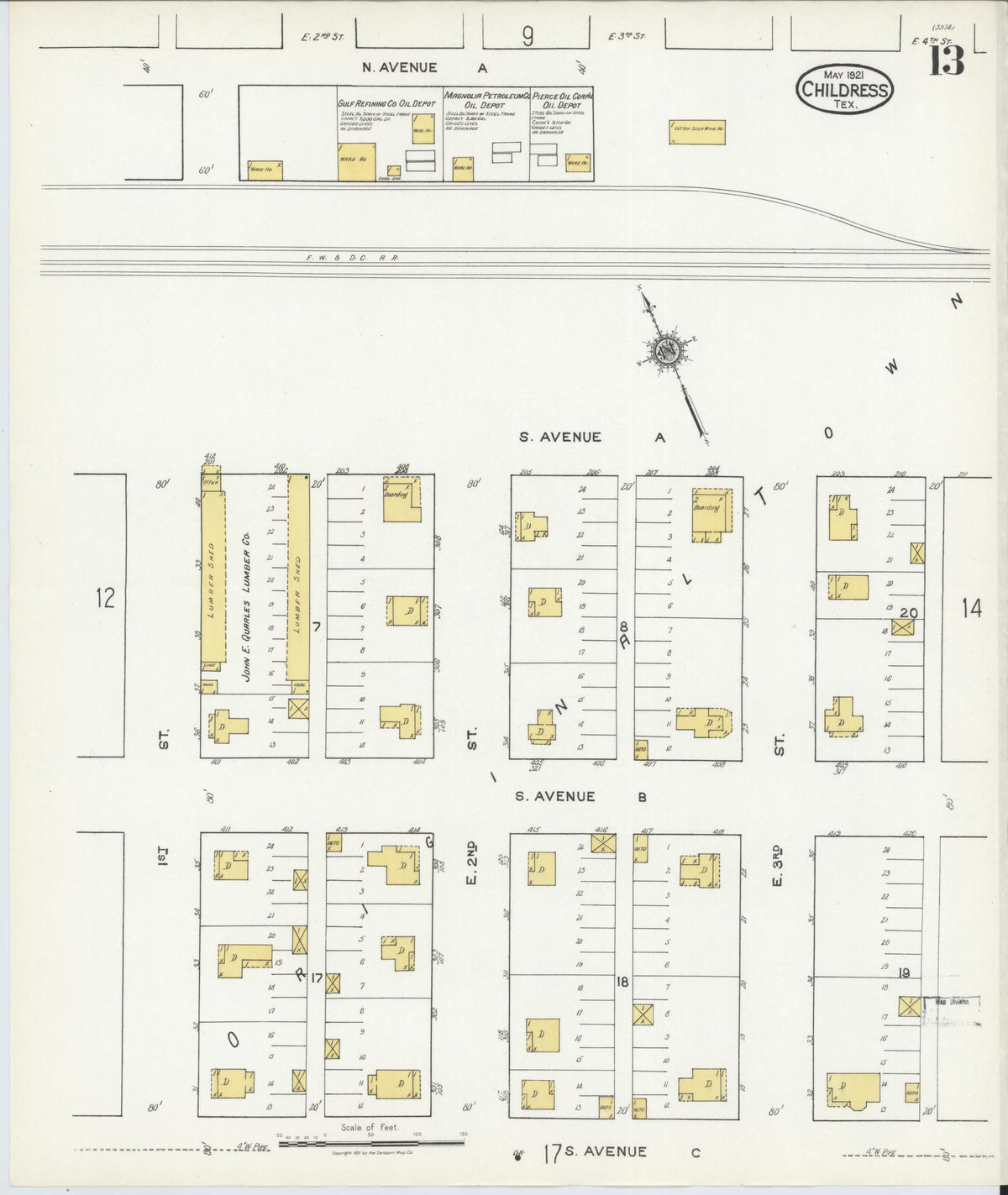 Sanborn Fire Insurance Map from Childress, Childress County, Texas (1921), Sheet #0013 - Historic Sanborn Fire Insurance Map Print, vintage old map wall art, antique decor, genealogy gift, Texas Texas map