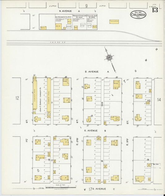 Sanborn Fire Insurance Map from Childress, Childress County, Texas (1921), Sheet #0013 - Historic Sanborn Fire Insurance Map Print, vintage old map wall art, antique decor, genealogy gift, Texas Texas map