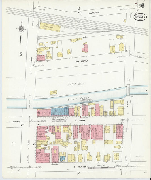 Sanborn Fire Insurance Map from Newark, Wayne County, New York (1912), Sheet #0006 - Historic Sanborn Fire Insurance Map Print, vintage old map wall art, antique decor, genealogy gift, New York New York map