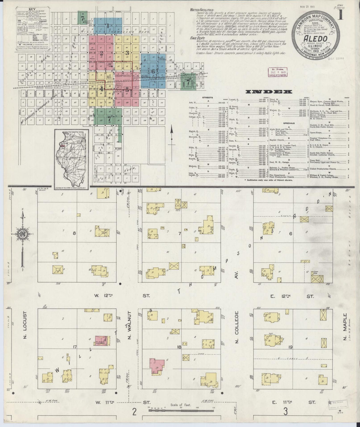 Sanborn Fire Insurance Map from Aledo, Mercer County, Illinois (1913), Sheet #0001 - Complete Map Set gallery image, historic Sanborn map, vintage wall art, Illinois Illinois