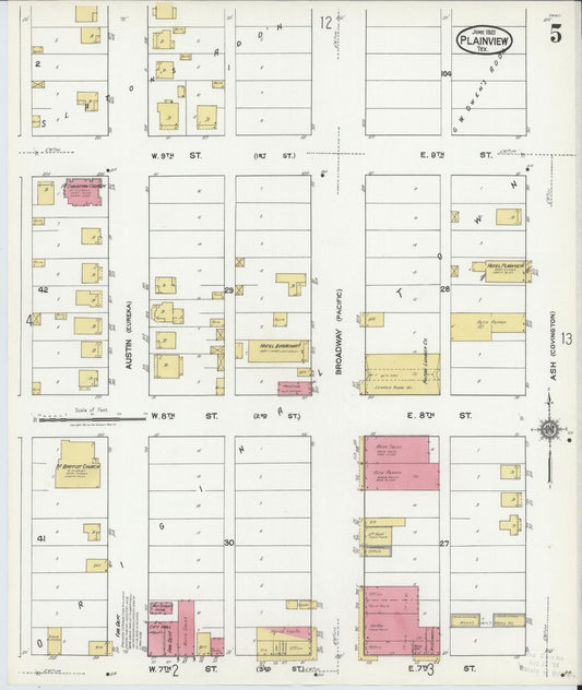 Sanborn Fire Insurance Map from Plainview, Hale County, Texas (1921), Sheet #0005 - Historic Sanborn Fire Insurance Map Print, vintage old map wall art, antique decor, genealogy gift, Texas Texas map