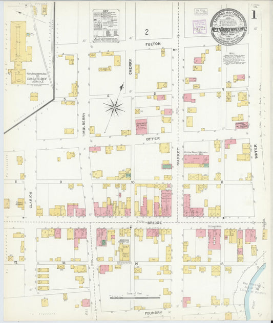 Sanborn Fire Insurance Map from West Bridgewater, Beaver County, Pennsylvania (1904), Sheet #0001 - Historic Sanborn Fire Insurance Map Print, vintage old map wall art, antique decor, genealogy gift, Pennsylvania Pennsylvania map