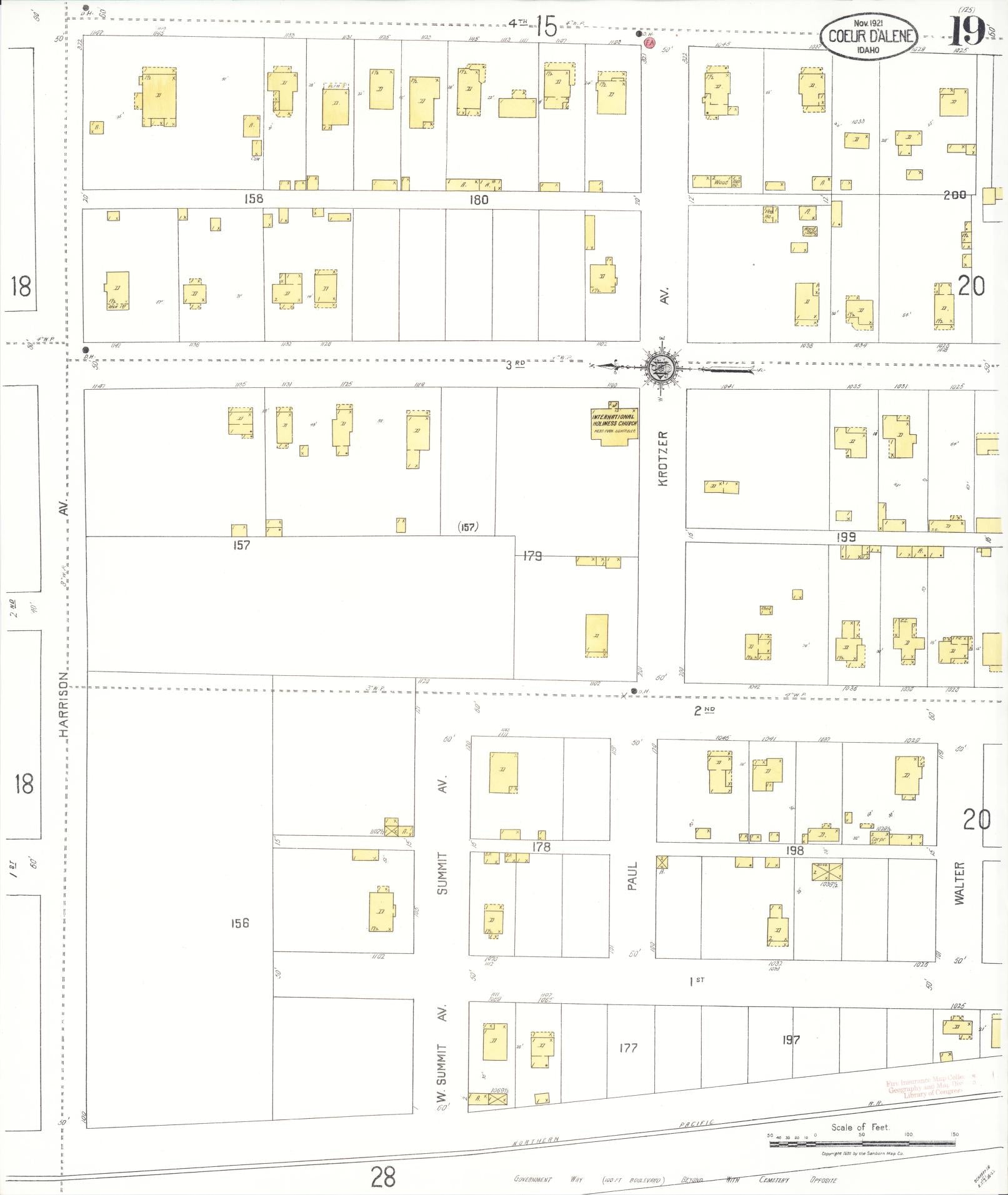Sanborn Fire Insurance Map from Coeur D'alene, Kootenai County, Idaho (1921), Sheet #0019 - Historic Sanborn Fire Insurance Map Print, vintage old map wall art, antique decor, genealogy gift, Idaho Idaho map