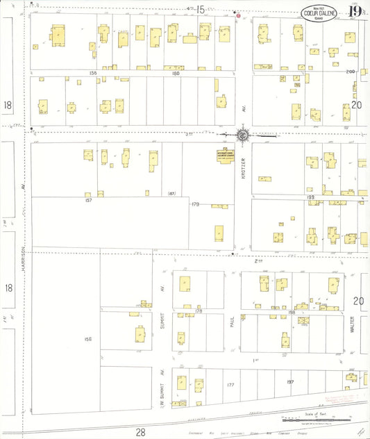 Sanborn Fire Insurance Map from Coeur D'alene, Kootenai County, Idaho (1921), Sheet #0019 - Historic Sanborn Fire Insurance Map Print, vintage old map wall art, antique decor, genealogy gift, Idaho Idaho map