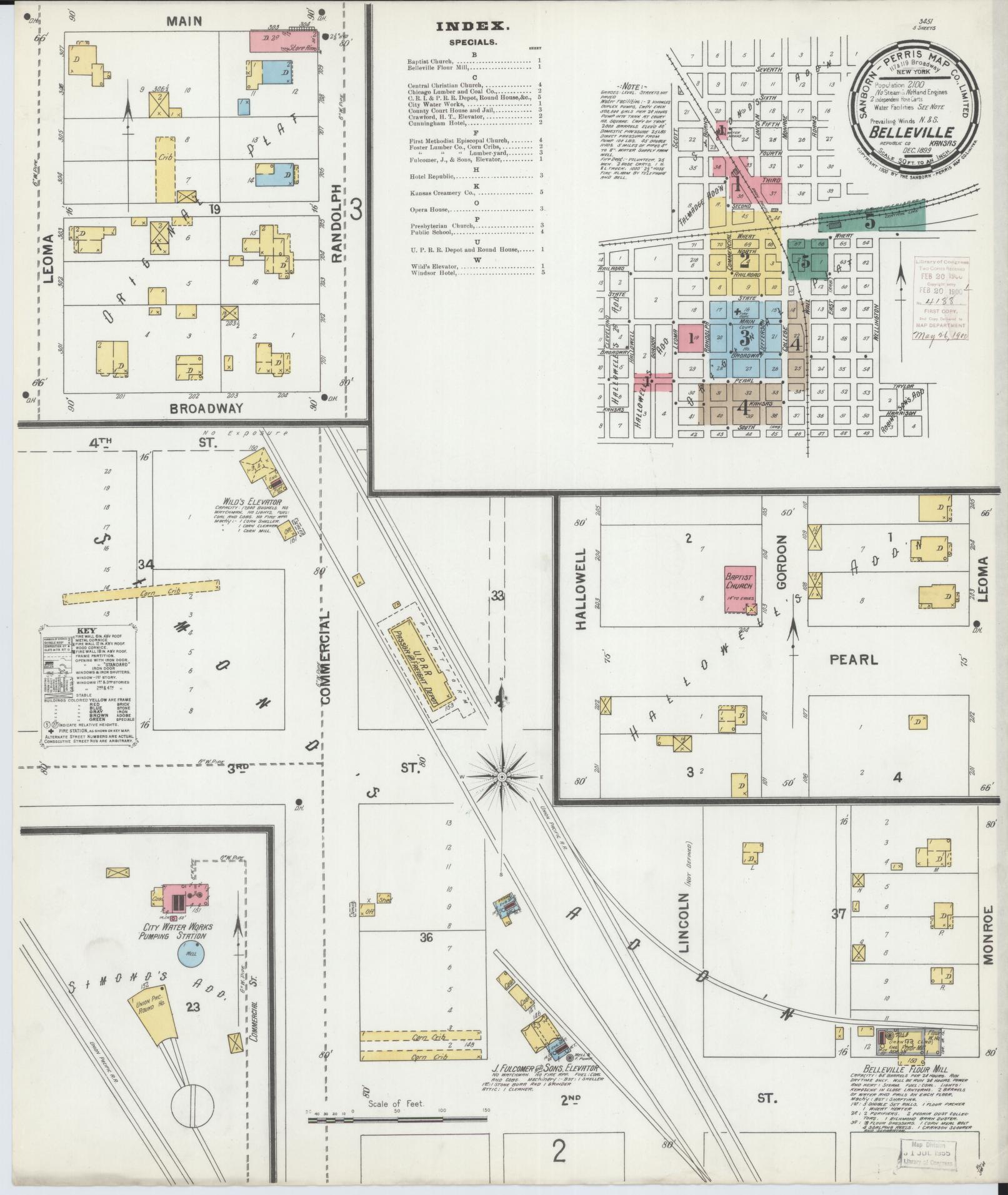 Sanborn Fire Insurance Map from Belleville, Republic County, Kansas. (1899) – Historic Sanborn Fire Insurance Map Print