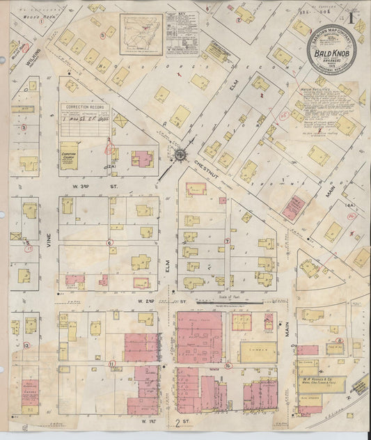 Sanborn Fire Insurance Map from Bald Knob, White County, Arkansas (1932), Sheet #0001 - Historic Sanborn Fire Insurance Map Print, vintage old map wall art, antique decor, genealogy gift, Arkansas Arkansas map