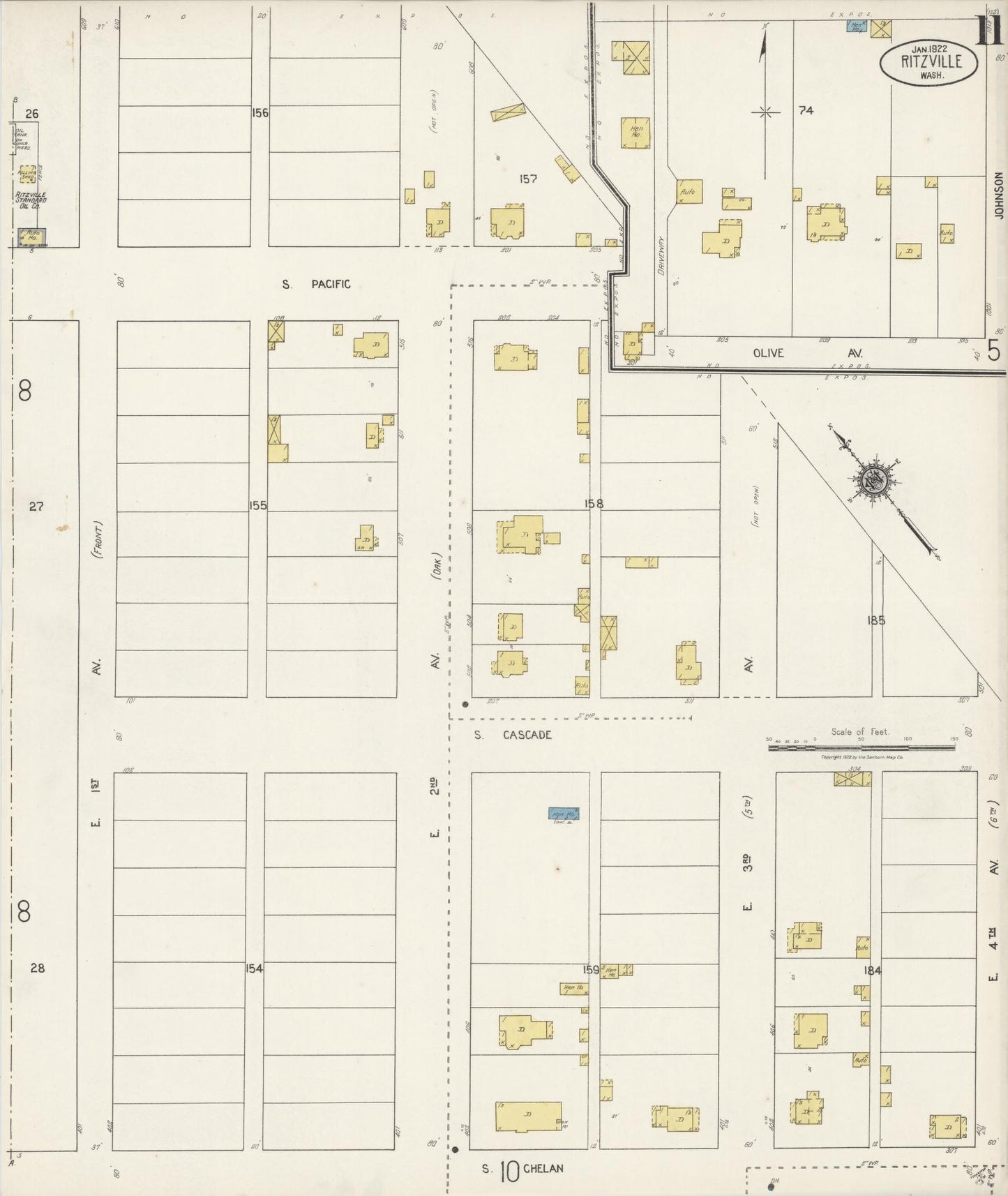 Sanborn Fire Insurance Map from Ritzville, Adams County, Washington (1922), Sheet #0011 - Historic Sanborn Fire Insurance Map Print, vintage old map wall art, antique decor, genealogy gift, Washington Washington map