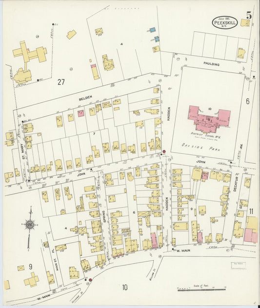 Sanborn Fire Insurance Map from Peekskill, Westchester County, New York (1911), Sheet #0005 - Historic Sanborn Fire Insurance Map Print, vintage old map wall art, antique decor, genealogy gift, New York New York map