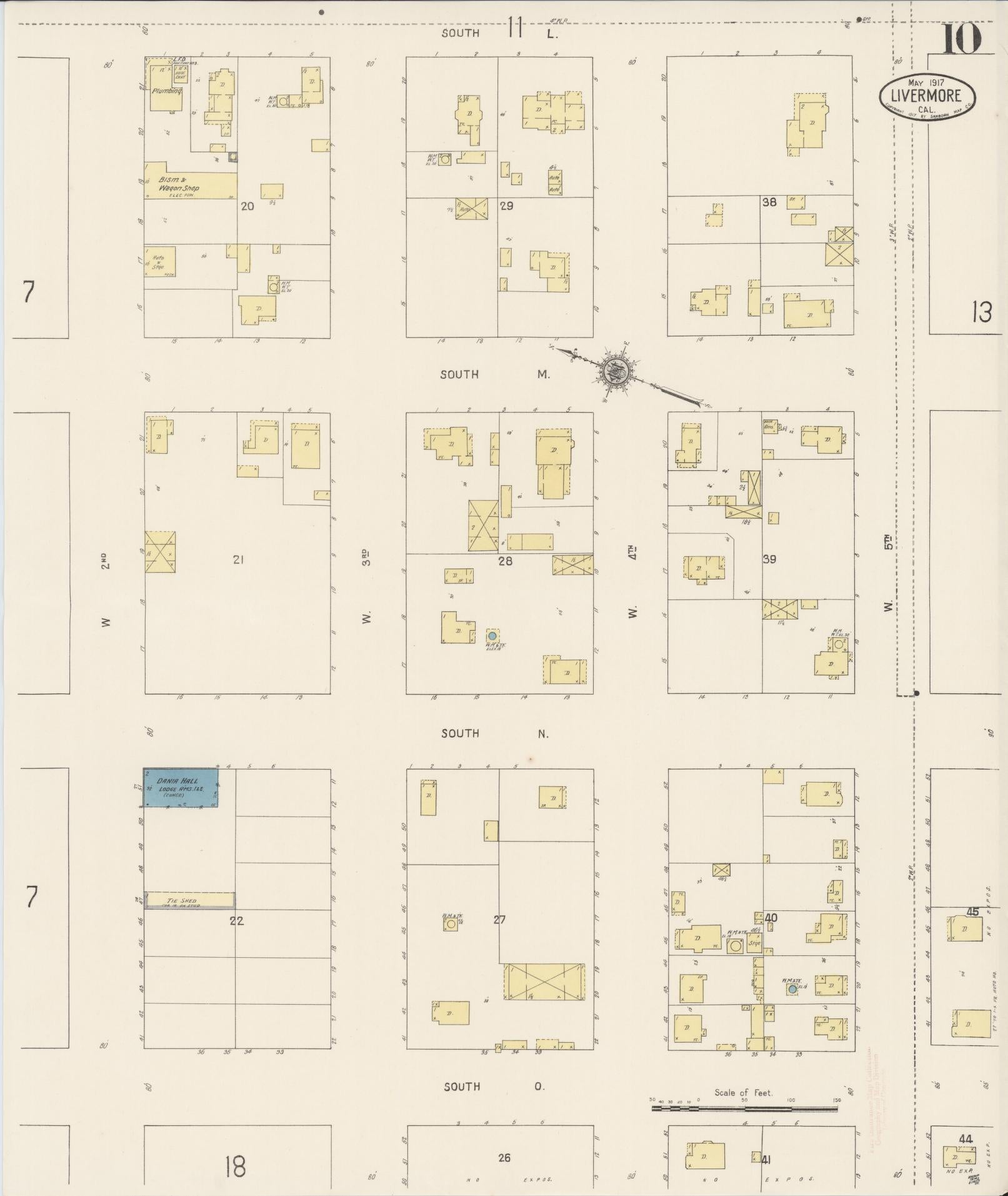 Sanborn Fire Insurance Map from Livermore, Alameda County, California (1917), Sheet #0010 - Complete Map Set gallery image, historic Sanborn map, vintage wall art, California California