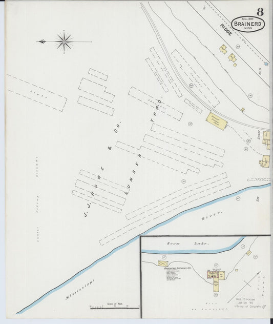 Sanborn Fire Insurance Map from Brainerd, Crow Wing County, Minnesota (1889), Sheet #0008 - Historic Sanborn Fire Insurance Map Print, vintage old map wall art, antique decor, genealogy gift, Minnesota Minnesota map