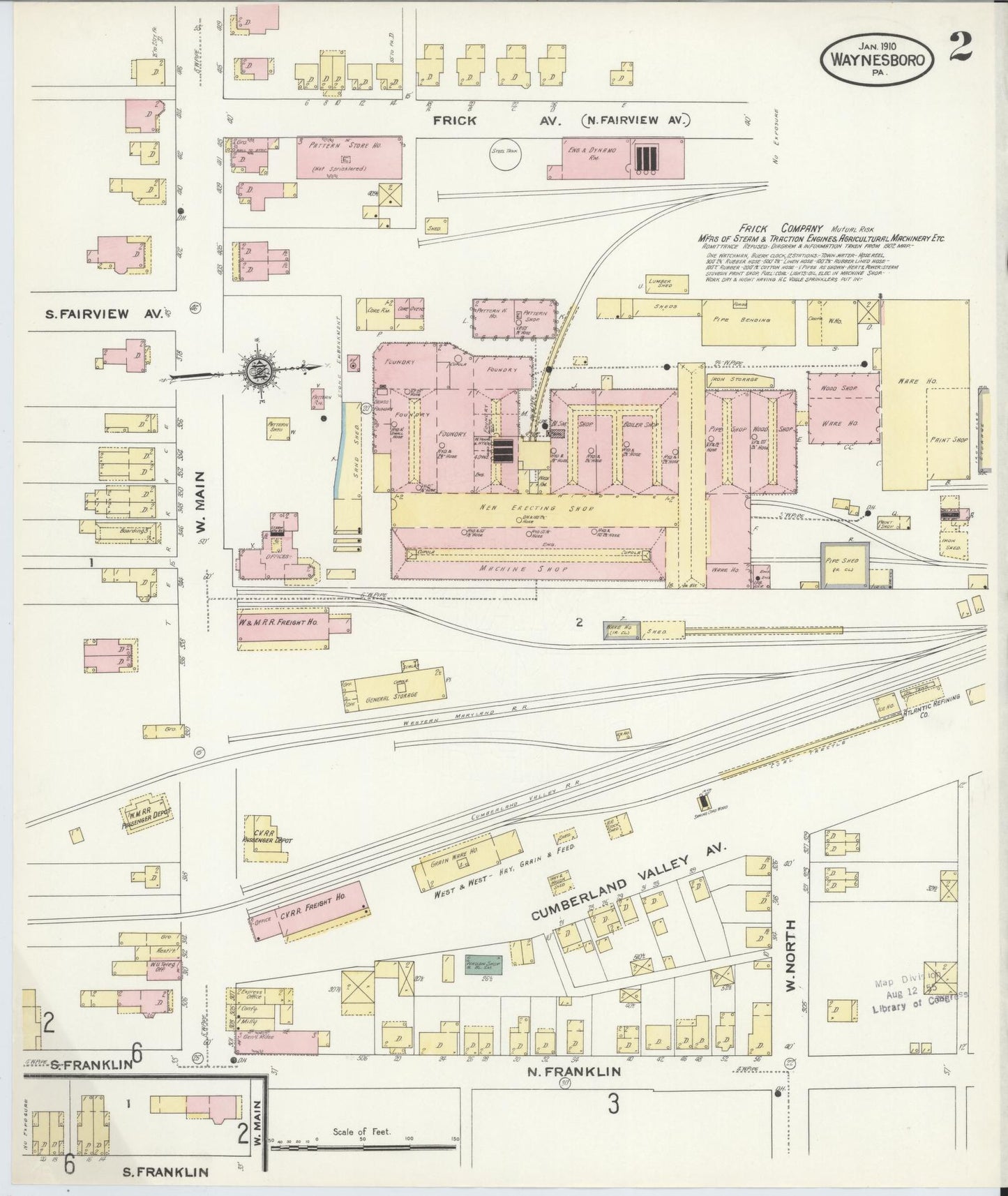 Sanborn Fire Insurance Map from Waynesboro, Franklin County, Pennsylvania (1910), Sheet #0002 - Complete Map Set gallery image, historic Sanborn map, vintage wall art, Pennsylvania Pennsylvania