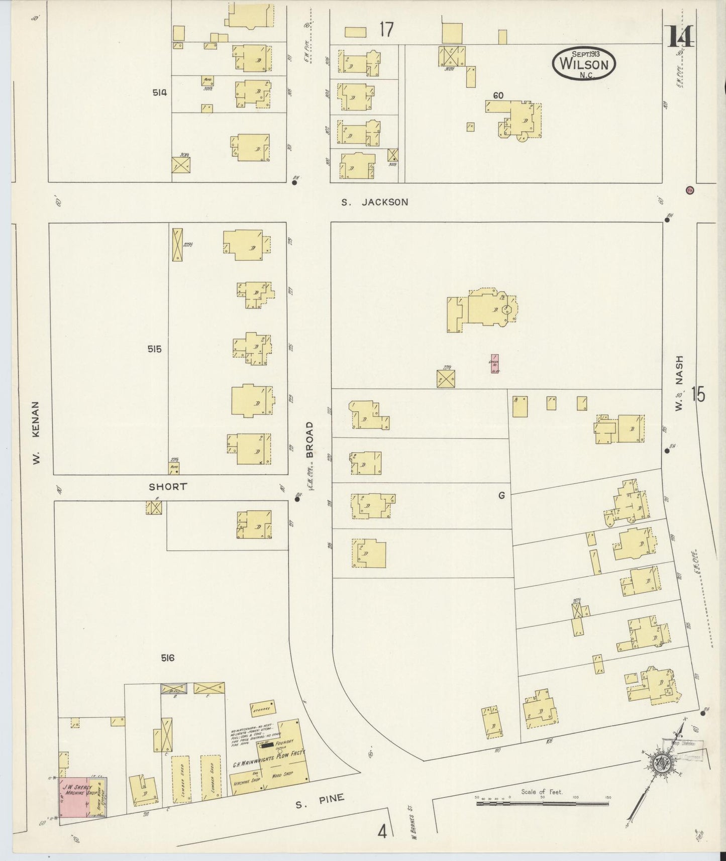 Sanborn Fire Insurance Map from Wilson, Wilson County, North Carolina (1913), Sheet #0014 - Complete Map Set gallery image, historic Sanborn map, vintage wall art, North Carolina North Carolina