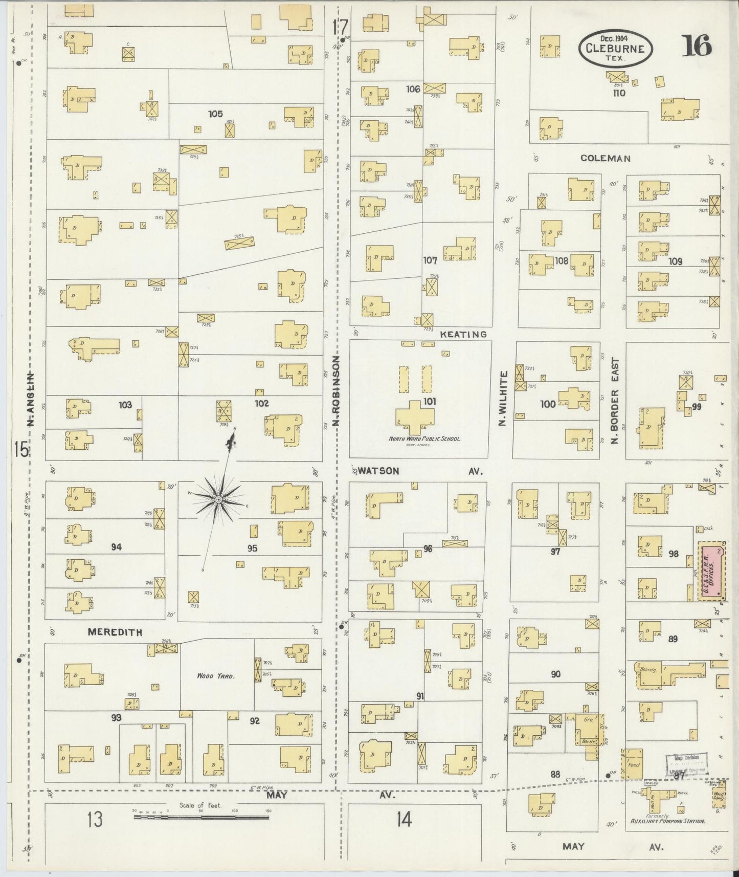 Sanborn Fire Insurance Map from Cleburne, Johnson County, Texas (1904), Sheet #0016 - Historic Sanborn Fire Insurance Map Print, vintage old map wall art, antique decor, genealogy gift, Texas Texas map