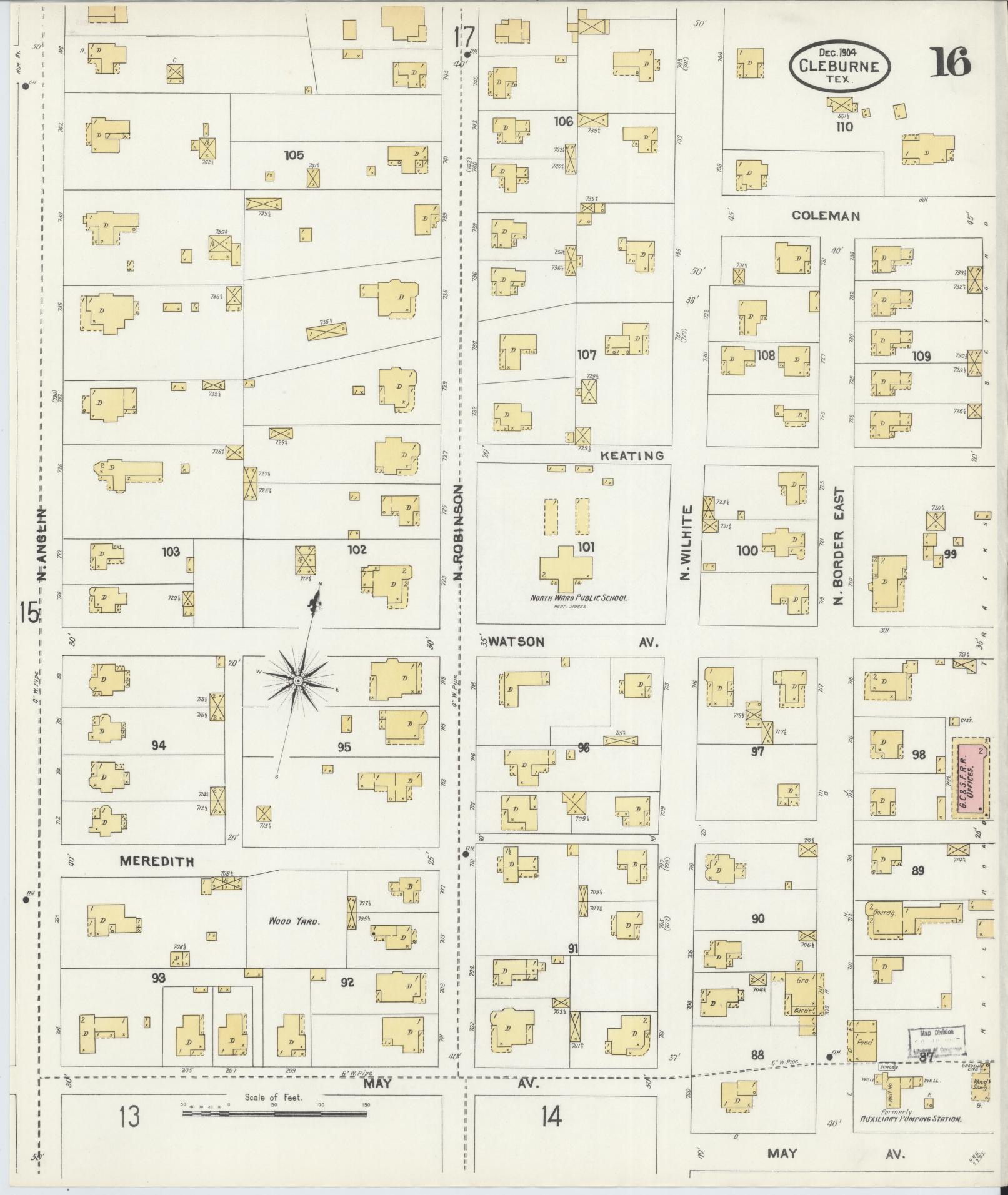 Sanborn Fire Insurance Map from Cleburne, Johnson County, Texas (1904), Sheet #0016 - Historic Sanborn Fire Insurance Map Print, vintage old map wall art, antique decor, genealogy gift, Texas Texas map