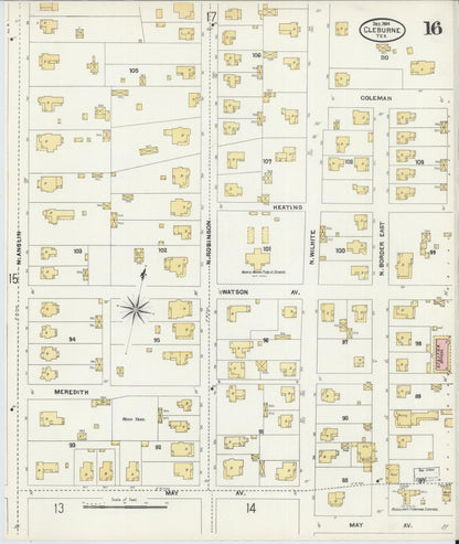 Sanborn Fire Insurance Map from Cleburne, Johnson County, Texas (1904), Sheet #0016 - Historic Sanborn Fire Insurance Map Print, vintage old map wall art, antique decor, genealogy gift, Texas Texas map