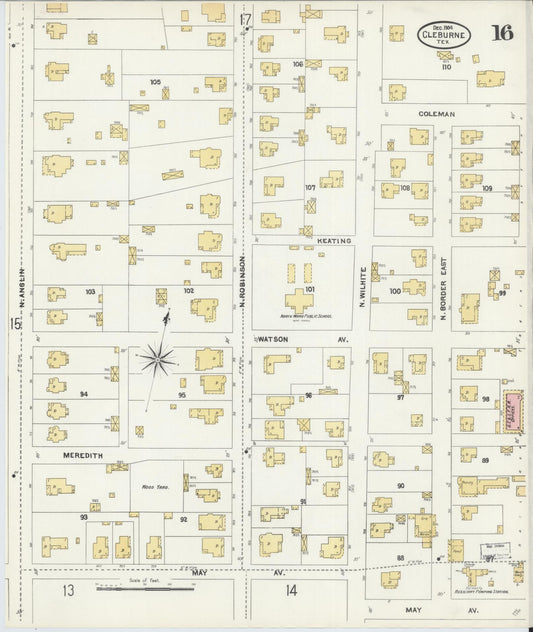 Sanborn Fire Insurance Map from Cleburne, Johnson County, Texas (1904), Sheet #0016 - Historic Sanborn Fire Insurance Map Print, vintage old map wall art, antique decor, genealogy gift, Texas Texas map