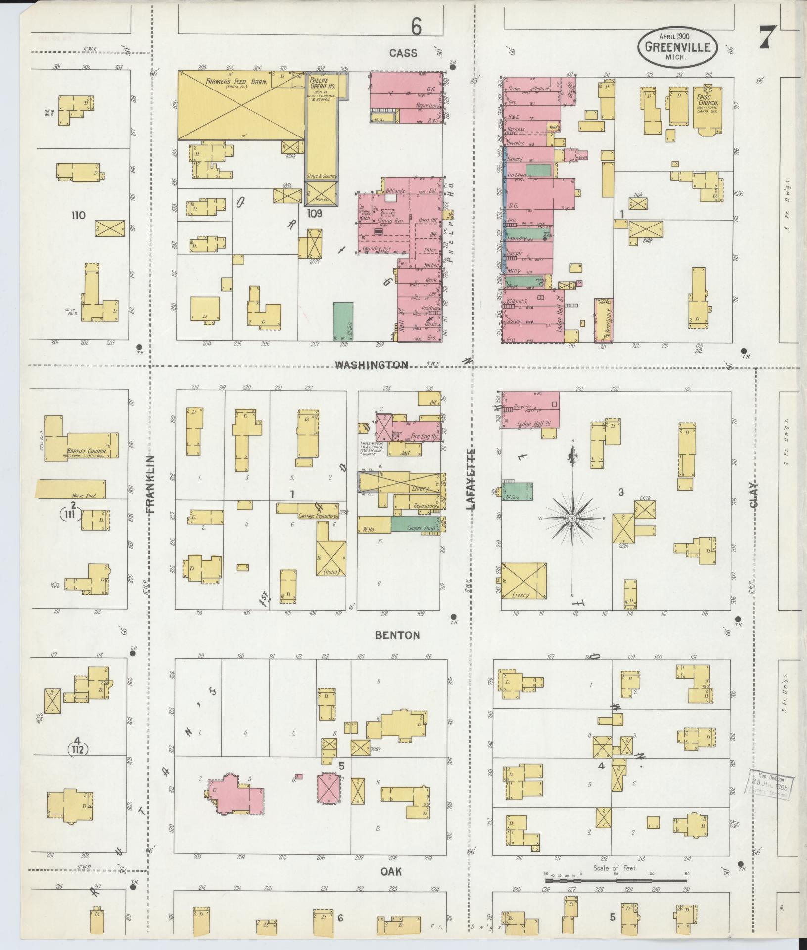 Sanborn Fire Insurance Map from Greenville, Montcalm County, Michigan (1900), Sheet #0007 - Complete Map Set gallery image, historic Sanborn map, vintage wall art, Michigan Michigan