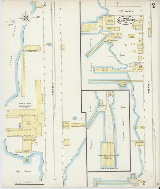 Sanborn Fire Insurance Map from Morehead City, Carteret County, North Carolina (1898), Sheet #0002 - Historic Sanborn Fire Insurance Map Print, vintage old map wall art, antique decor, genealogy gift, North Carolina North Carolina map