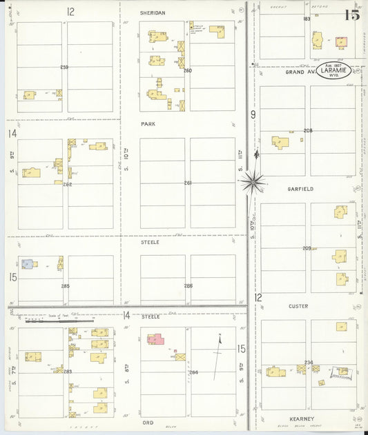 Sanborn Fire Insurance Map from Laramie, Albany County, Wyoming (1907), Sheet #0015 - Historic Sanborn Fire Insurance Map Print, vintage old map wall art, antique decor, genealogy gift, Wyoming Wyoming map