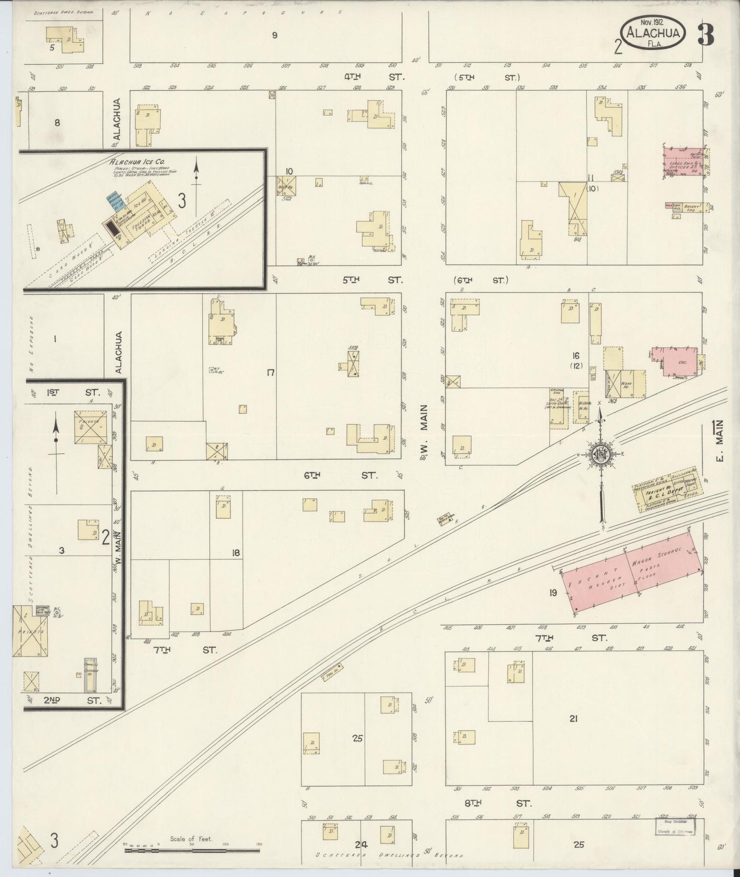 Sanborn Fire Insurance Map from Alachua, Alachua County, Florida (1912), Sheet #0003 - Complete Map Set gallery image, historic Sanborn map, vintage wall art, Florida Florida