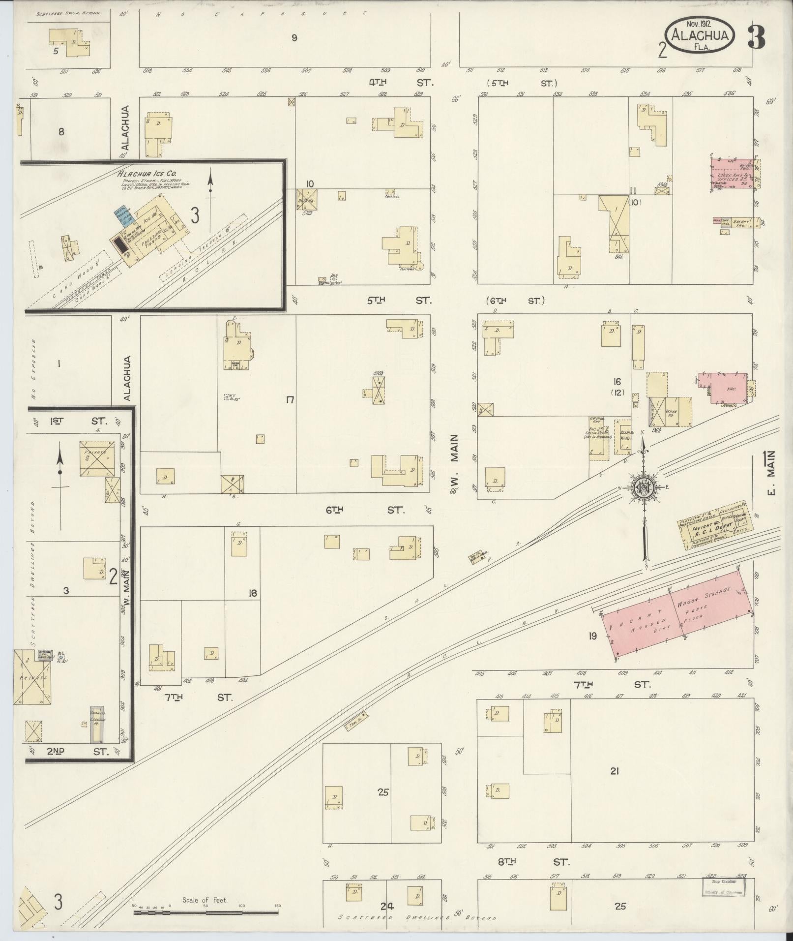 Sanborn Fire Insurance Map from Alachua, Alachua County, Florida (1912), Sheet #0003 - Complete Map Set gallery image, historic Sanborn map, vintage wall art, Florida Florida