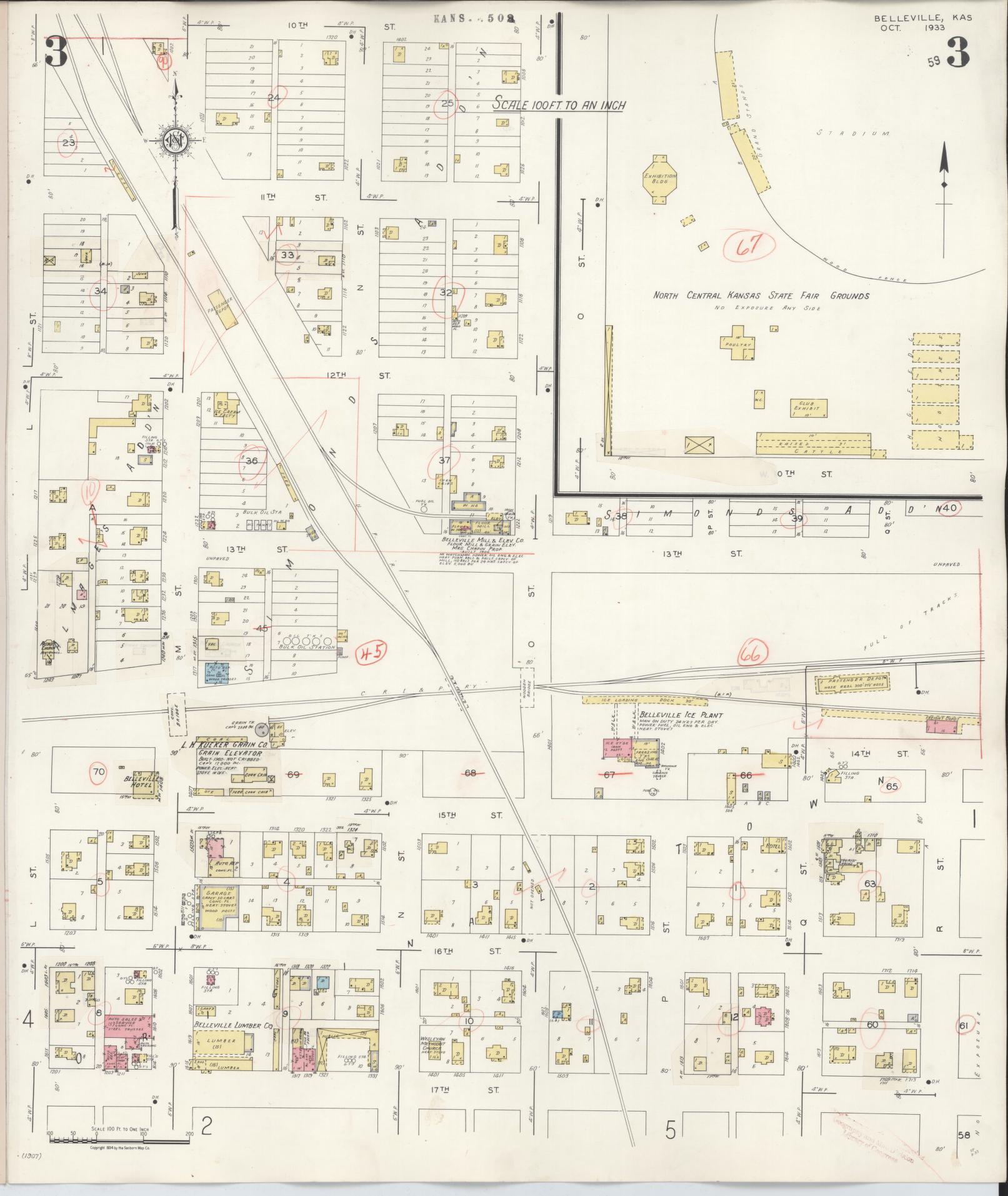 Sanborn Fire Insurance Map from Belleville, Republic County, Kansas (1943), Sheet #0003 - Complete Map Set gallery image, historic Sanborn map, vintage wall art, Kansas Kansas
