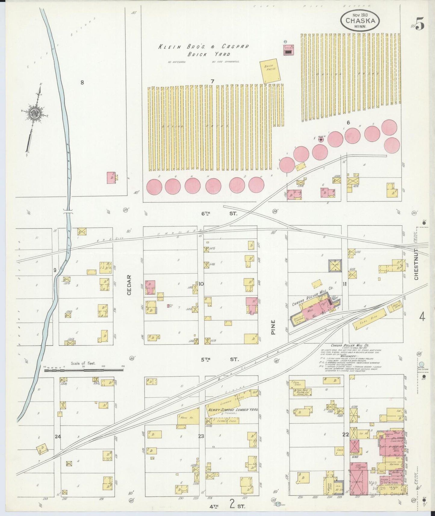 Sanborn Fire Insurance Map from Chaska, Carver County, Minnesota (1910), Sheet #0005 - Complete Map Set gallery image, historic Sanborn map, vintage wall art, Minnesota Minnesota
