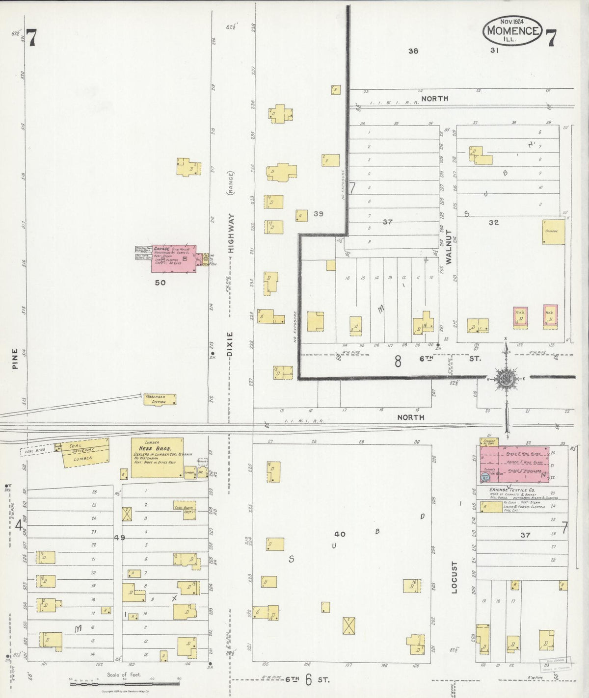 Sanborn Fire Insurance Map from Momence, Kankakee County, Illinois (1924), Sheet #0007 - Historic Sanborn Fire Insurance Map Print, vintage old map wall art, antique decor, genealogy gift, Illinois Illinois map