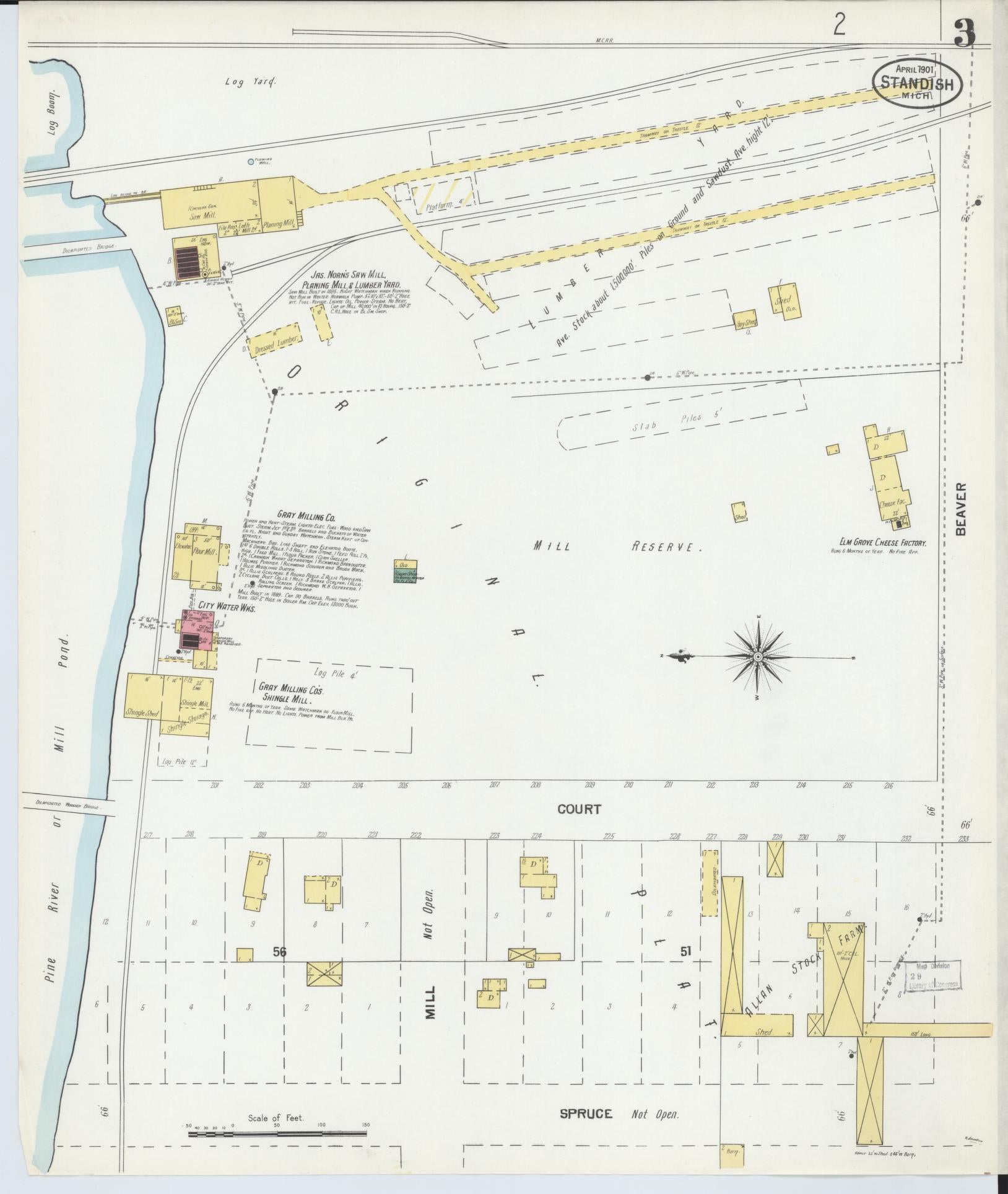 Sanborn Fire Insurance Map from Standish, Arenac County, Michigan (1901), Sheet #0003 - Complete Map Set gallery image, historic Sanborn map, vintage wall art, Michigan Michigan