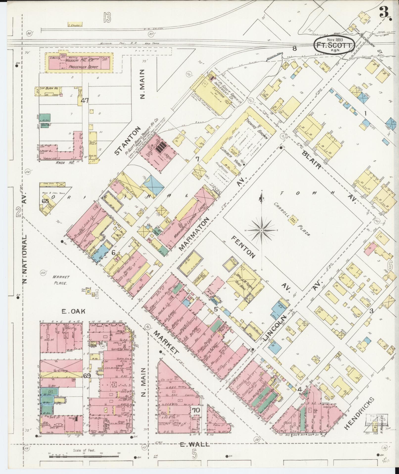 Sanborn Fire Insurance Map from Fort Scott, Bourbon County, Kansas (1893), Sheet #0003 - Complete Map Set gallery image, historic Sanborn map, vintage wall art, Kansas Kansas